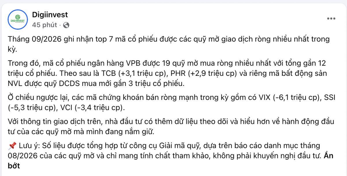 Dòng tiền quỹ mở đang đặt cược vào những mã nào?