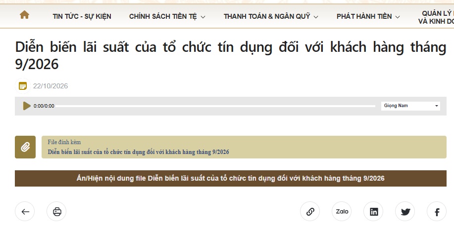 NHNN vừa công bố diễn biến lãi suất mới nhất