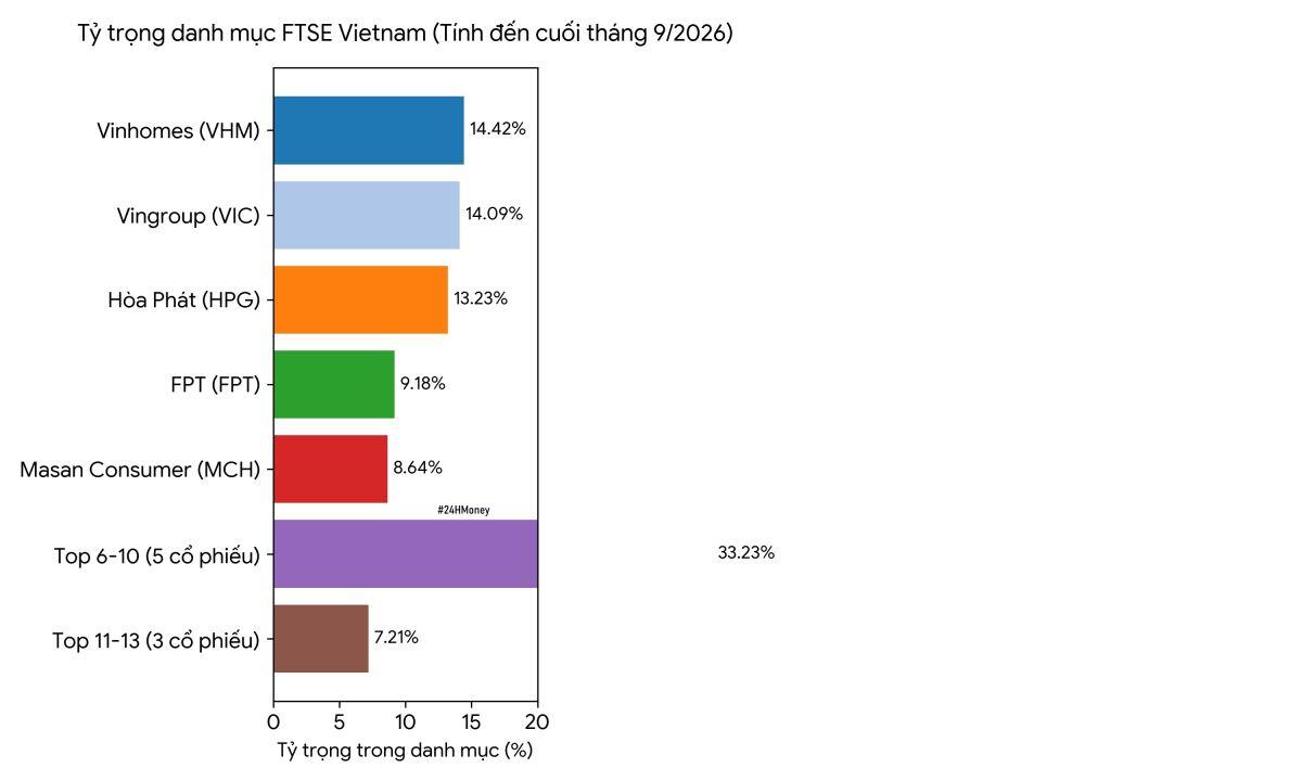 Cổ phiếu lớn chi phối FTSE Vietnam đến mức nào?
