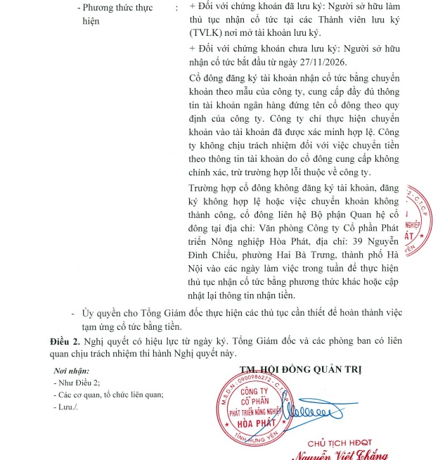 HPA chia cổ tức 18%, dòng tiền hàng trăm tỷ về Hòa Phát