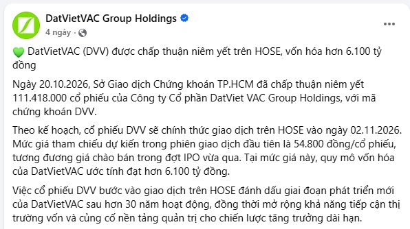 DatViet VAC chính thức chốt ngày lên HoSE, định giá hơn 6.100 tỷ đồng