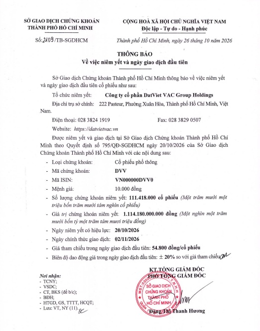 DatViet VAC chính thức chốt ngày lên HoSE, định giá hơn 6.100 tỷ đồng