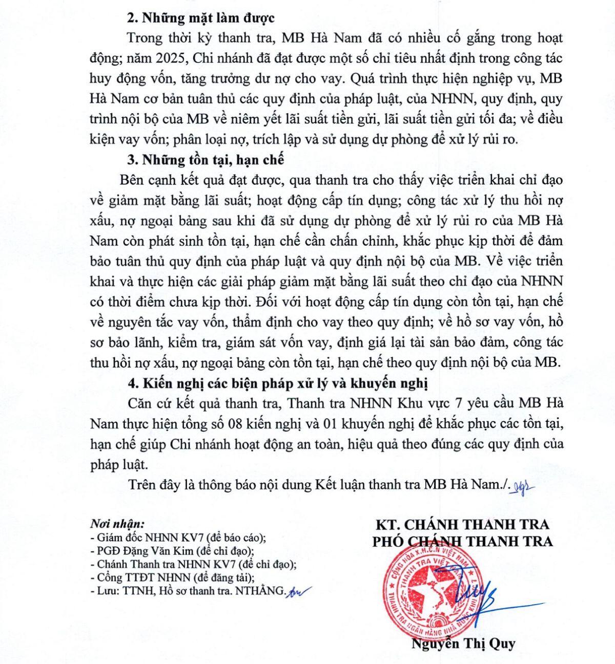 Một chi nhánh MB bị thanh tra chỉ ra loạt thiếu sót trong cho vay, xử lý nợ xấu và giảm lãi suất