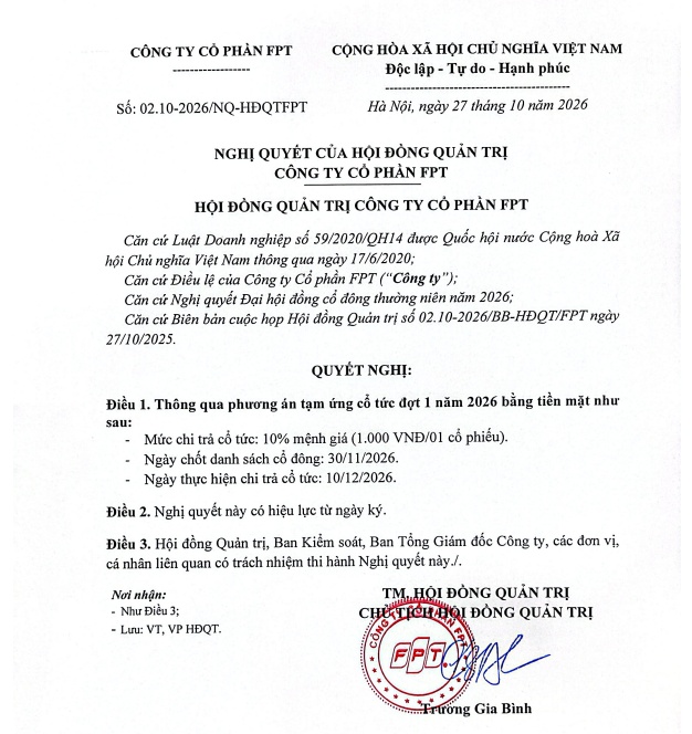 FPT vừa có thông báo quan trọng giữa lúc cổ phiếu lao dốc