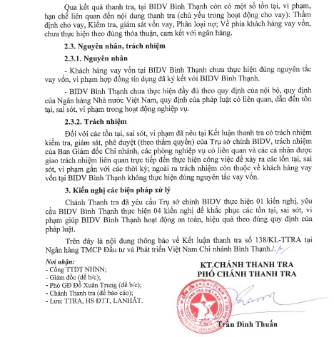 Thanh tra NHNN chỉ ra loạt sai sót tại BIDV, từ thẩm định cho vay đến phân loại nợ