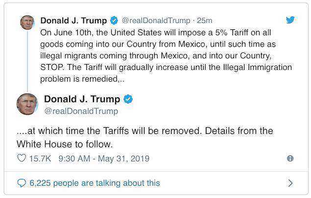 Ông Trump: Mỹ sẽ áp thêm thuế 5% lên tất cả hàng hóa từ Mexico từ ngày 10/06