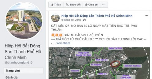 Cảnh báo giả mạo Facebook Hiệp hội Bất động sản TP.HCM môi giới, chào bán đất