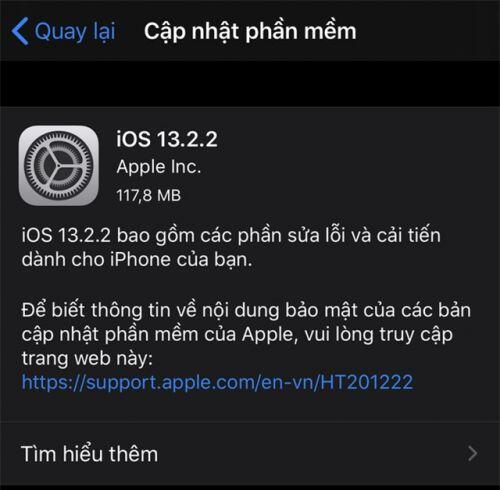 Apple ra mắt bản cập nhật iOS 13.2.2 cho iPhone