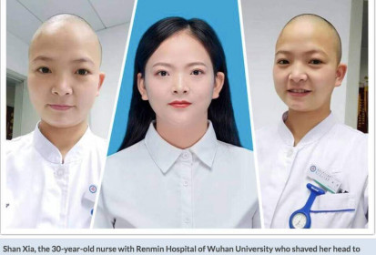 Nữ y tá Trung Quốc cạo trọc đầu để chống viêm phổi Vũ Hán