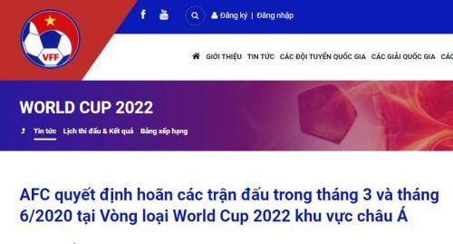 Hoãn các trận đấu vòng loại World Cup 2022 khu vực châu Á trong tháng 3 và tháng 6 do COVID-19