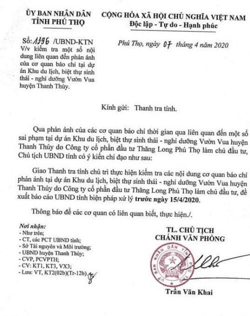Sai phạm tại dự án Vườn Vua: Chủ tịch UBND tỉnh Phú Thọ chỉ đạo Thanh tra tỉnh vào cuộc
