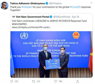 Tổng giám đốc WHO cảm ơn Việt Nam đóng góp 50.000 USD chống dịch Covid-19