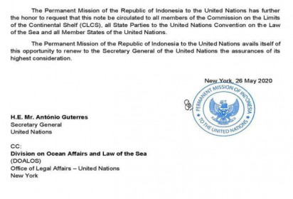 Indonesia gửi công hàm lên LHQ phản đối 'đường 9 đoạn' của Trung Quốc
