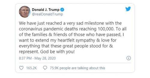 Ông Trump lên tiếng về hơn 100.000 người chết vì Covid-19 ở Mỹ