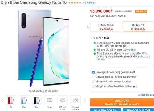 Samsung Galaxy Note 10 giảm giá 9 triệu đồng tại Việt Nam