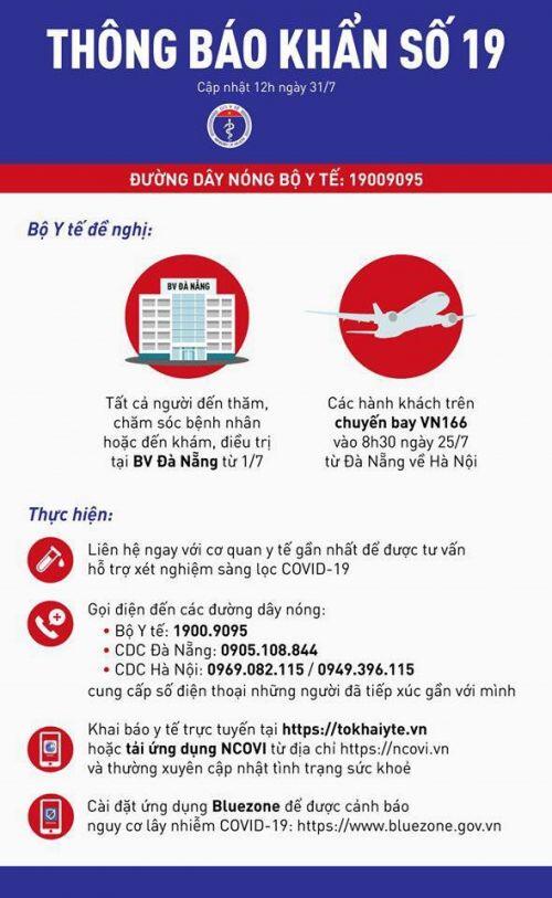 Thông báo khẩn người liên quan BV Đà Nẵng và chuyến bay VN166
