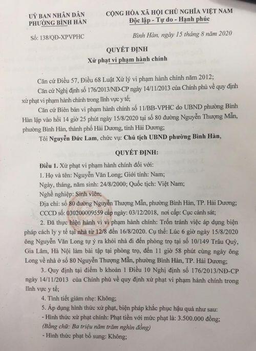 Hải Dương: Nhiều người không khai báo y tế, nam sinh viên trốn cách ly xuống Hà Nội