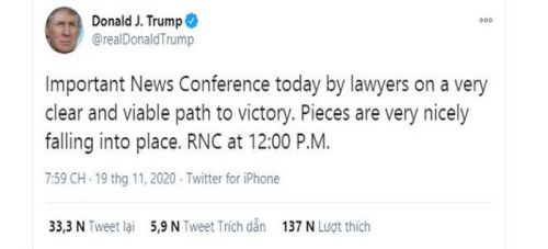 Ông Trump thông báo tổ chức họp báo về "con đường chiến thắng"