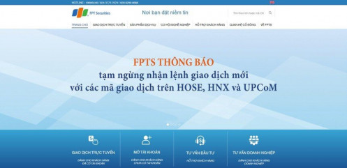 Bị lỗi kết nối, Chứng khoán FPT (FPTS) tạm ngừng nhận lệnh giao dịch mới