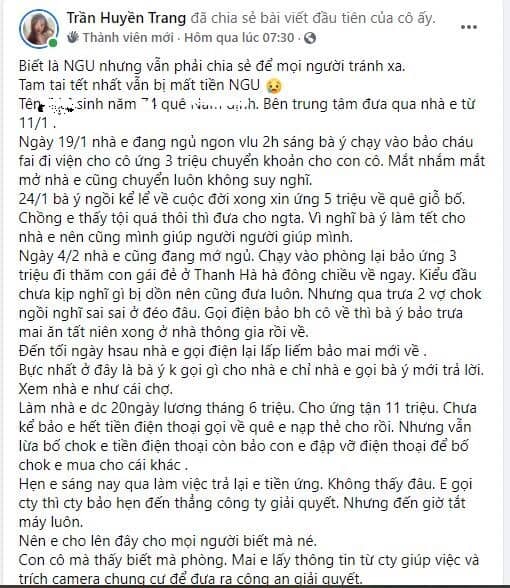 Chuyện thuê người giúp việc: Tin tưởng và thương người, gia chủ bị "cuỗm” mất cả chục triệu