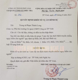 Khởi tố vụ án làm lây lan dịch bệnh COVID-19 ở Nghệ An