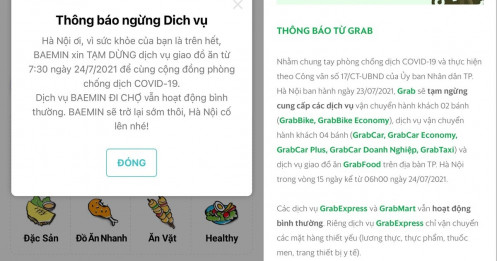 Các ứng dụng đồng loạt thông báo dừng dịch vụ giao đồ ăn tại Hà Nội