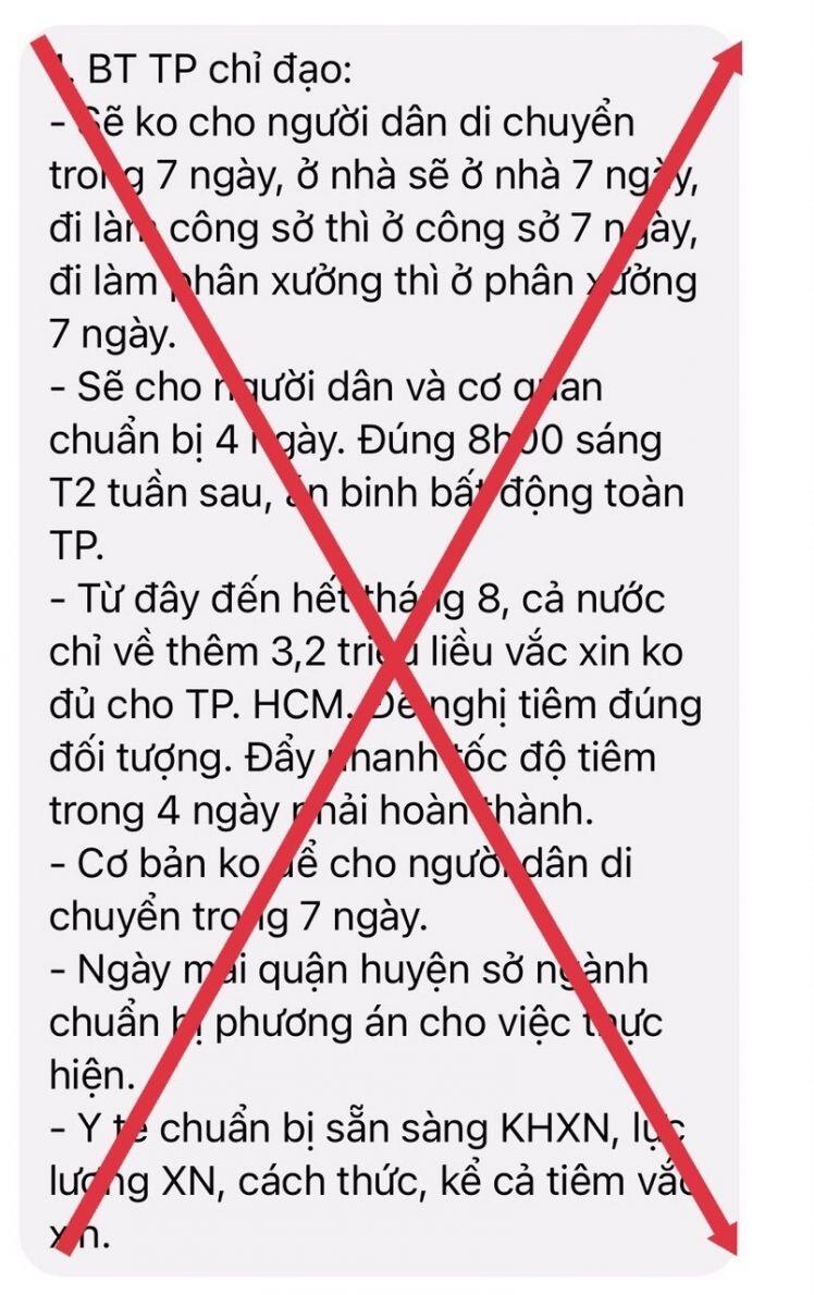 TP HCM: Thông tin “không cho người dân di chuyển trong 7 ngày” là giả mạo