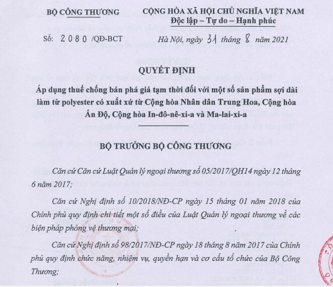 Áp thuế chống bán phá giá tạm thời đối với sản phẩm sợi dài nhập khẩu