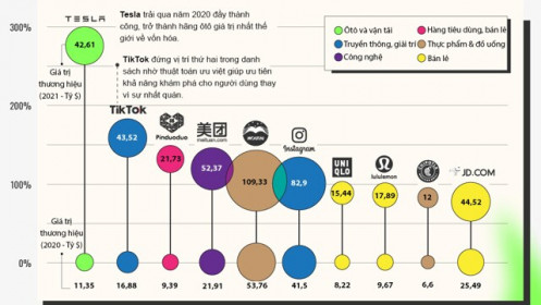 10 thương hiệu tăng giá trị nhanh nhất thế giới năm 2021, Tesla, TikTok dẫn đầu