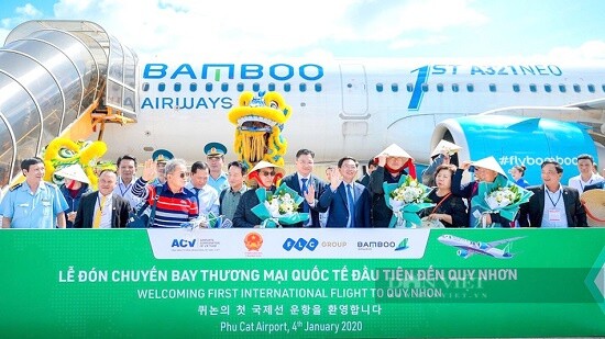 Thông điệp đặc biệt “Quy Nhơn city” trên chuyến bay thẳng đầu tiên của Bamboo Airways đến Hoa Kỳ