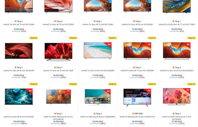Tivi càng to giá càng giảm mạnh, sale đậm hơn 80% chống ế