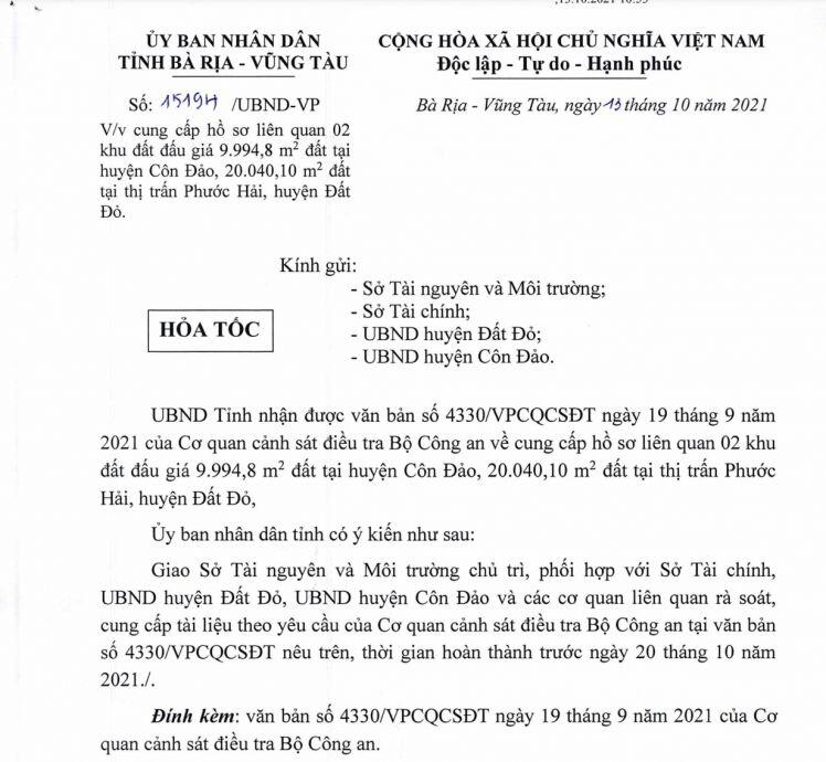 Bộ Công an yêu cầu cung cấp hồ sơ trúng đấu giá đất của con gái ông Trần Quý Thanh
