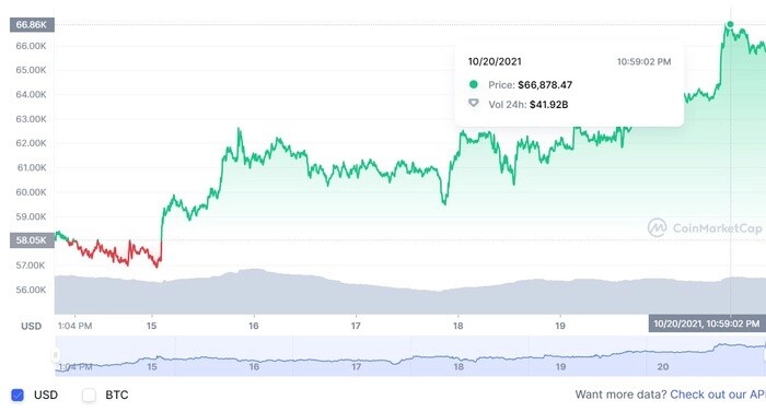 Giá Bitcoin chọc thủng mốc 66.000 USD, lập đỉnh cao nhất mọi thời đại