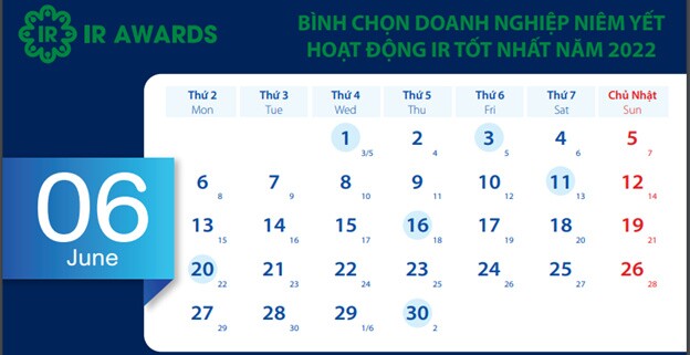 [IR AWARDS] Lịch công bố thông tin tháng 06/2022 cần nhớ