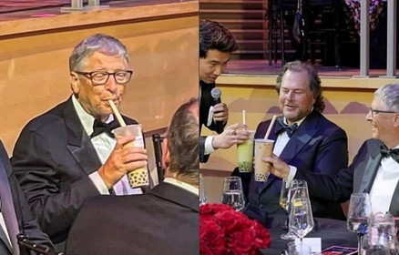 Tỷ phú Bill Gates gây 'sốt' vì biểu cảm thích thú khi uống trà sữa