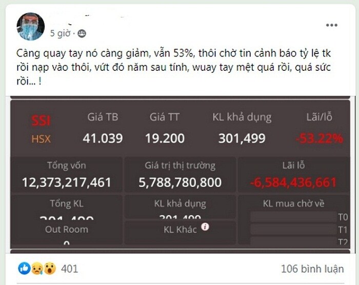 "Đu đỉnh” cổ phiếu, nhà đầu tư "khoe” lỗ hơn 6,5 tỷ đồng