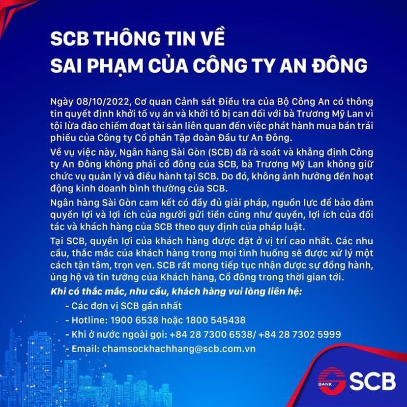 Bà Trương Mỹ Lan không giữ chức vụ quản lý và điều hành tại SCB