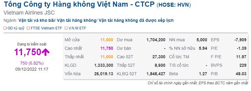 Thị giá HVN tăng trần khi Vietnam Airlines mở lại đường bay tới Trung Quốc