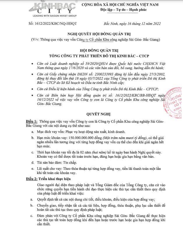 KBC thông qua khoản vay 150 tỷ từ công ty con