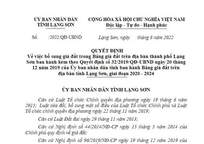 Bảng giá đất tỉnh Lạng Sơn năm 2023 cập nhật mới nhất