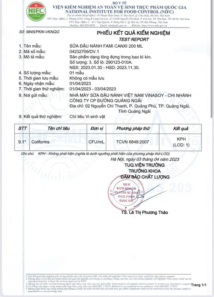 Đã có kết quả kiệm định lô sữa đậu nành Vinasoy bị Nhật thu hồi