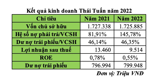 Năm 2022, lợi nhuận Tập đoàn Thái Tuấn giảm 29,3% và dư nợ trái phiếu 800 tỷ đồng