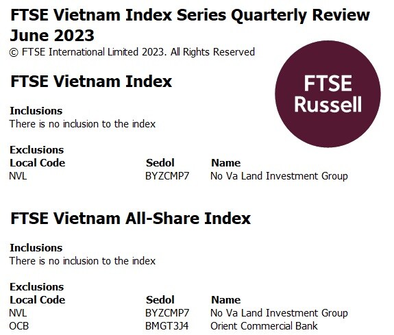 FTSE Vietnam Index loại NVL