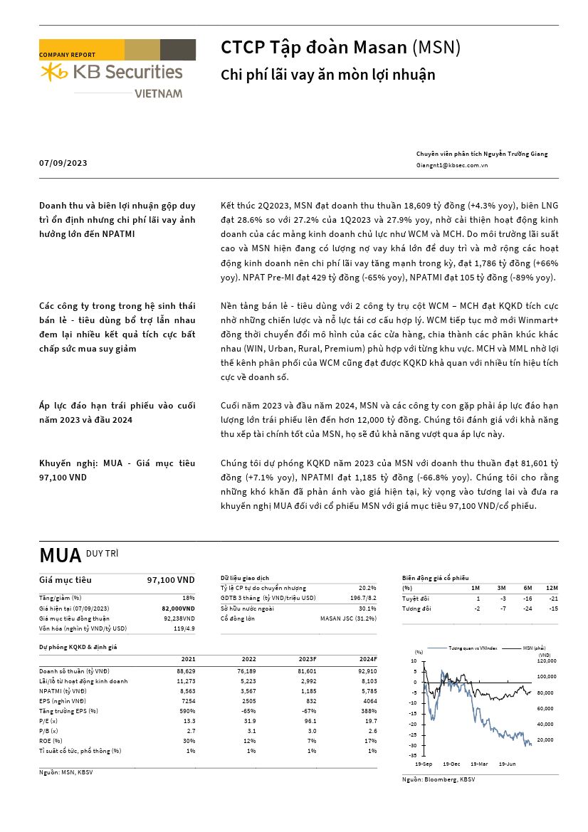 MSN: Khuyến nghị MUA với giá mục tiêu 97,100 đồng/cổ phiếu