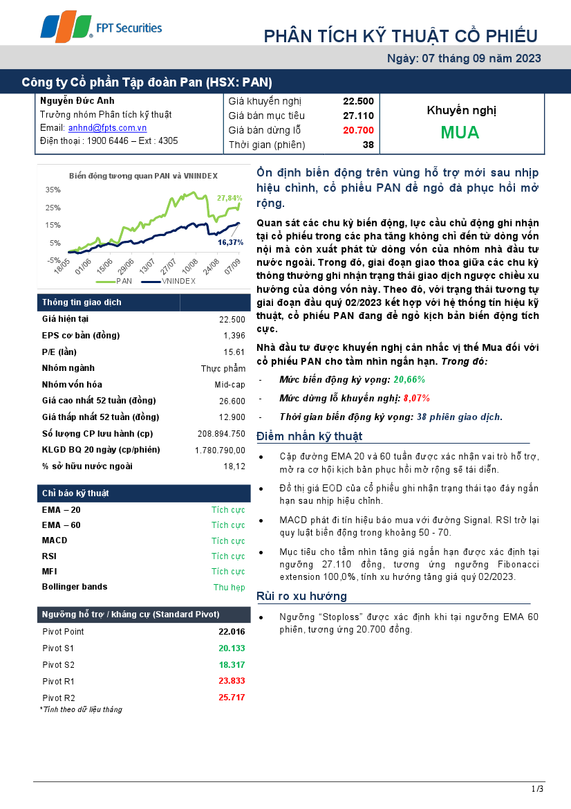 PAN: Khuyến nghị MUA với giá mục tiêu 27,110 đồng/cổ phiếu