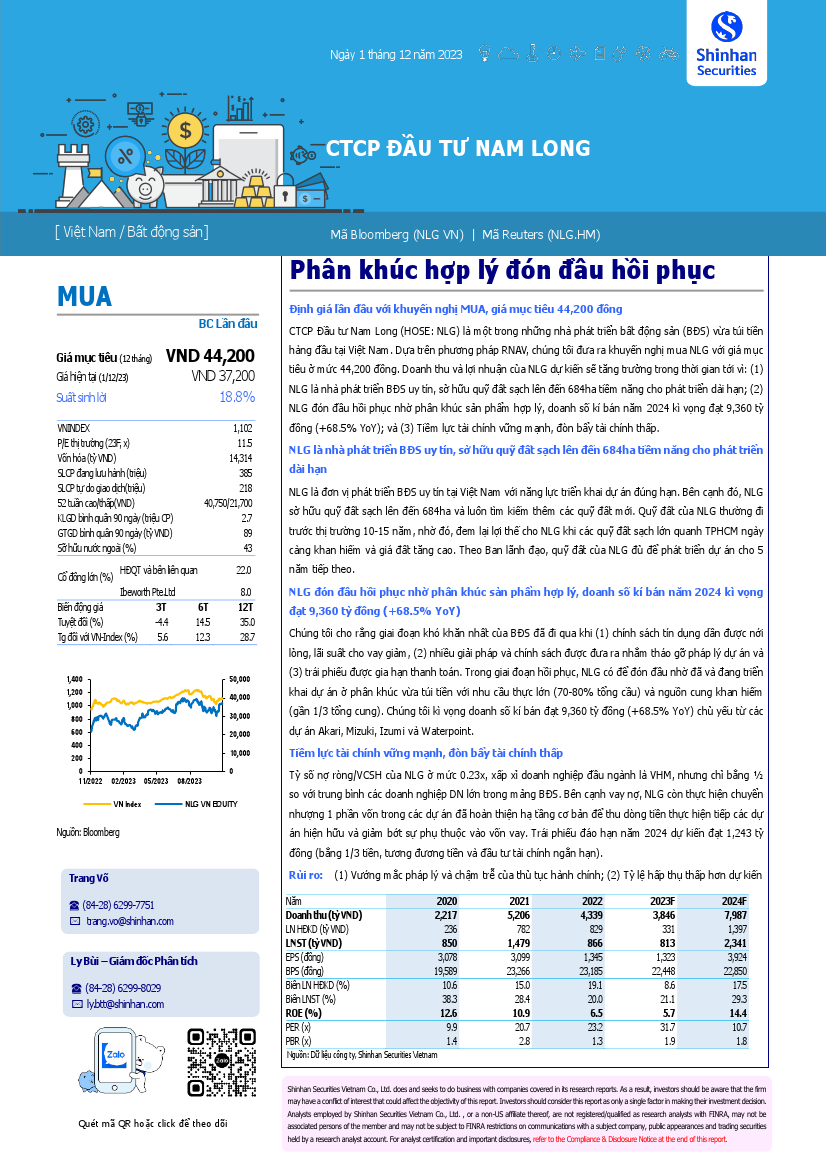 NLG: Khuyến nghị MUA với giá mục tiêu 44,200 đồng/cổ phiếu