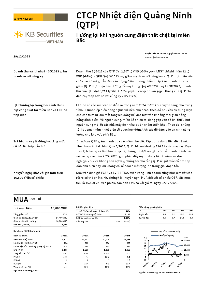 QTP: Khuyến nghị MUA với giá mục tiêu 16,800 đồng/cổ phiếu