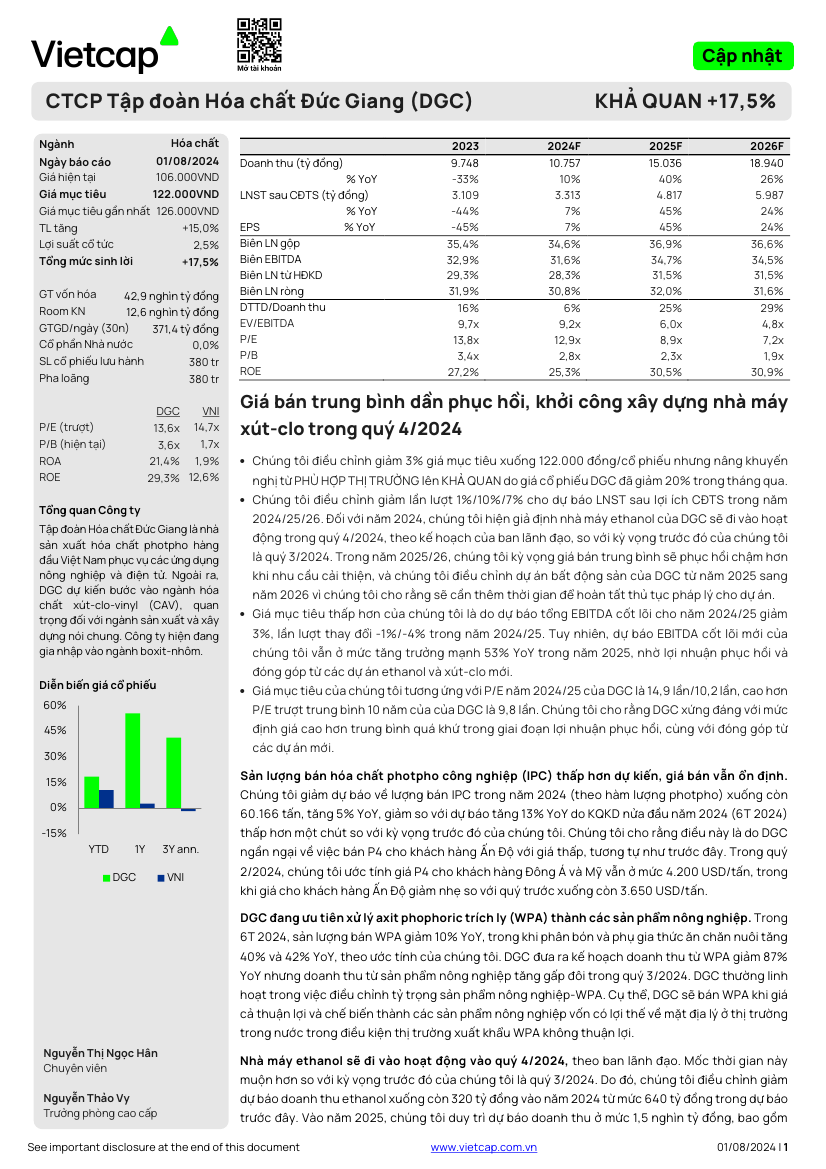 DGC: Báo cáo cập nhật - Khuyến nghị KHẢ QUAN +17,5%