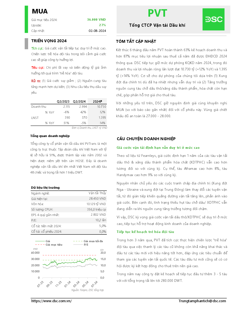 PVT: Khuyến nghị MUA với giá mục tiêu 36,000 đồng/cổ phiếu