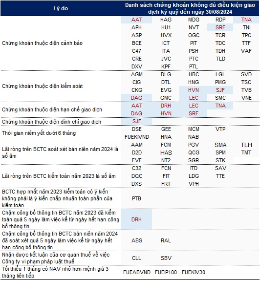 Thêm 6 mã bị cắt margin trên HOSE do lỗ ròng bán niên